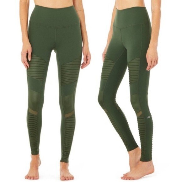 Alo Yoga Leggings Olive Green High Waisted Moto Full Length Workout Extra Small - Picture 1 of 9